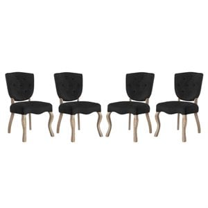 Modway Array 20&quot Modern Velvet Polyester Dining Side Chair in Black (Set of 4)
