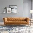 Modway Idyll Tufted Button Upholstered Leather Chesterfield Sofa in Tan