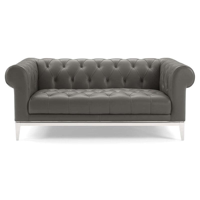 Modway Idyll Tufted Button Upholstered Leather Chesterfield Loveseat in Gray