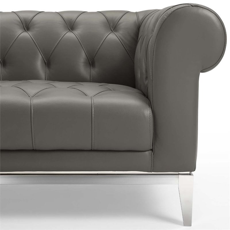 Modway Idyll Tufted Button Upholstered Leather Chesterfield Loveseat in Gray