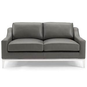 Modway Harness 64&quot Modern Stainless Steel and Leather Loveseat in Gray