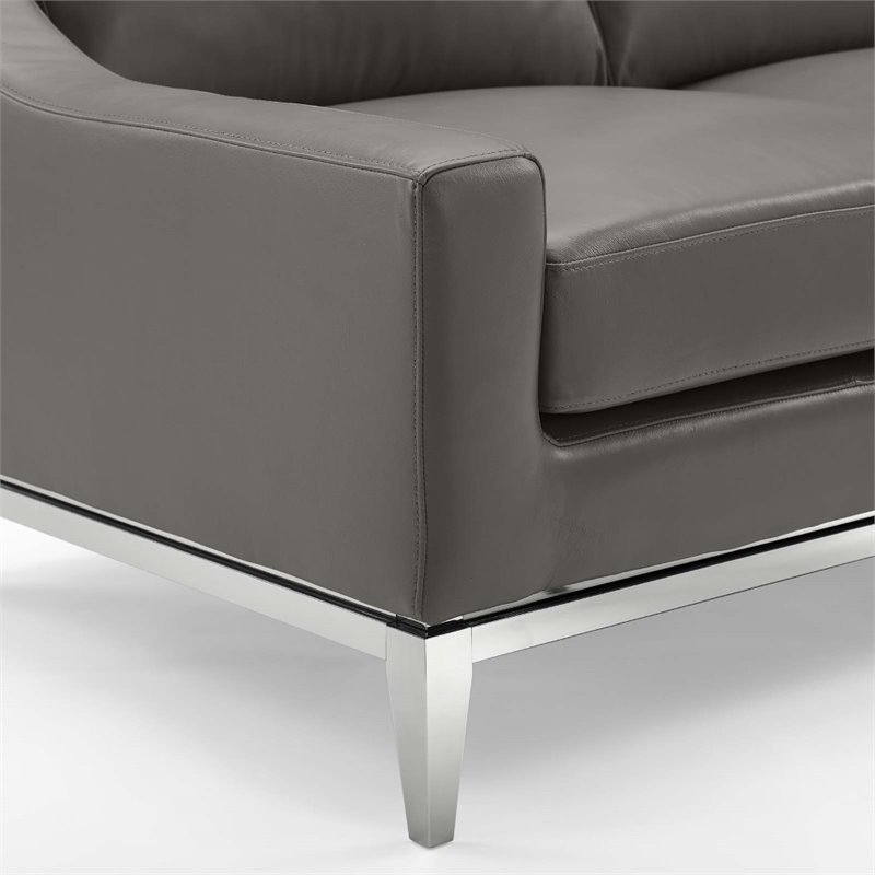 Modway Harness Modern Stainless Steel and Leather Armchair in Gray