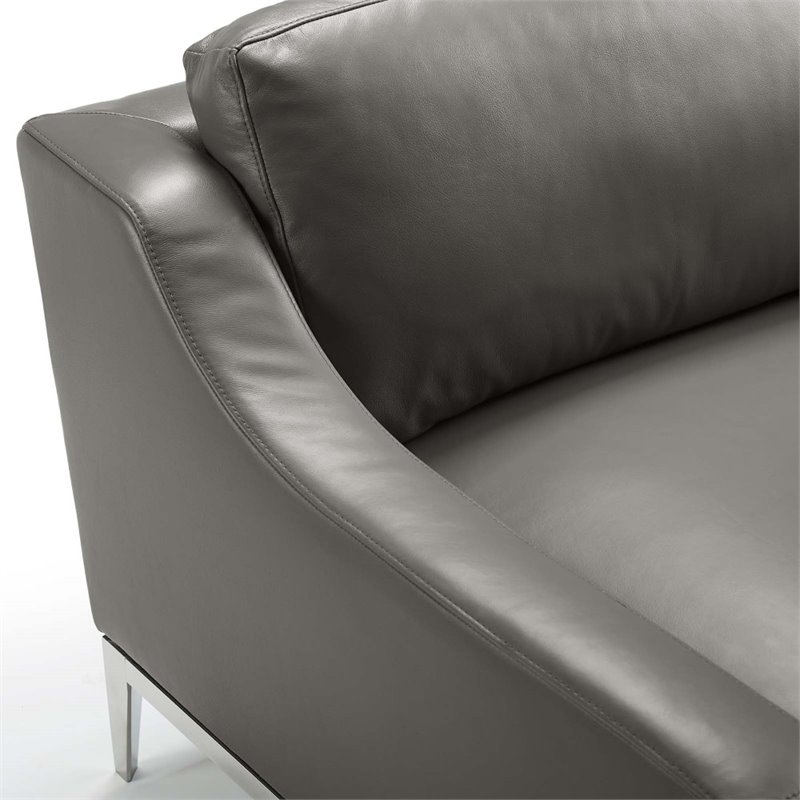 Modway Harness Modern Stainless Steel and Leather Armchair in Gray