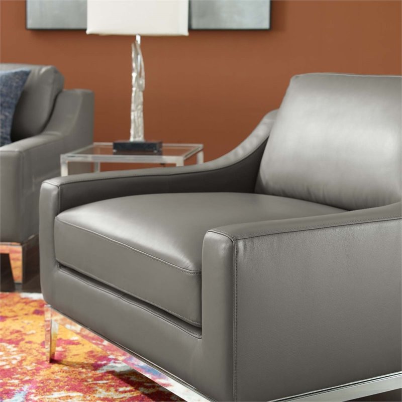 Modway Harness Modern Stainless Steel and Leather Armchair in Gray