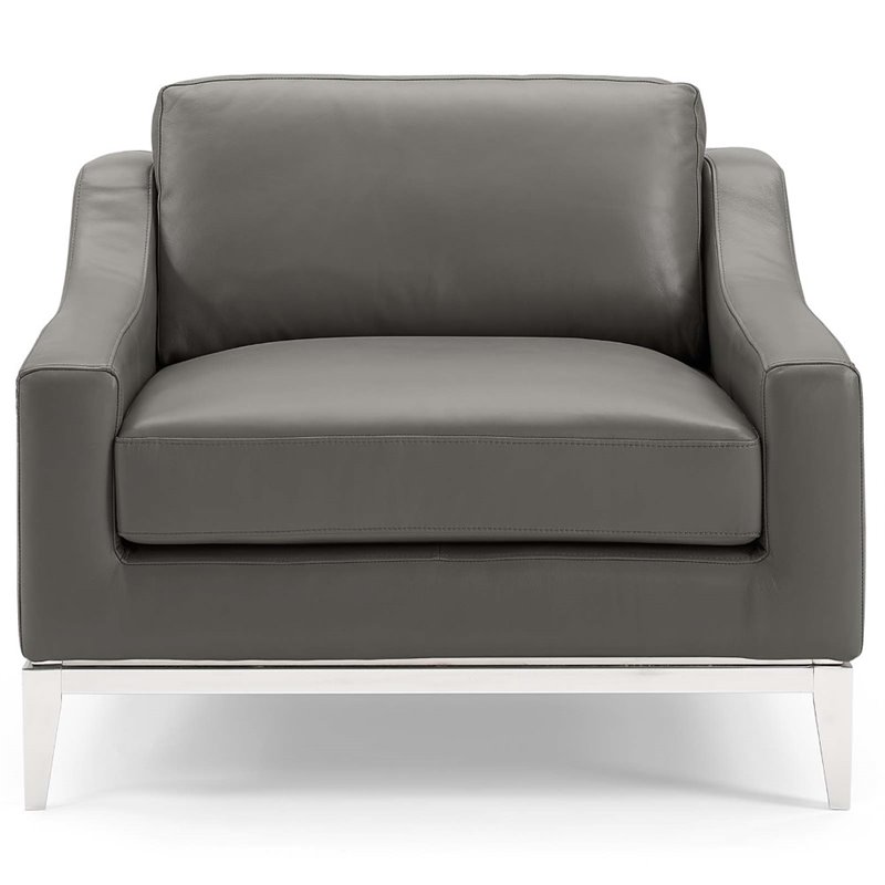 Modway Harness Modern Stainless Steel and Leather Armchair in Gray