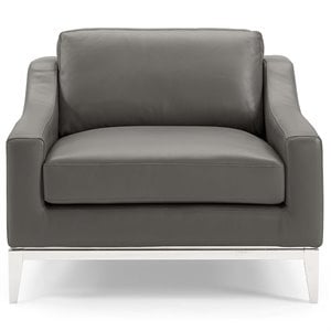Modway Harness Modern Stainless Steel and Leather Armchair in Gray