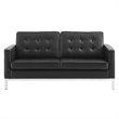 Modway Loft Tufted Vegan Leather Stainless Steel Loveseat in Silver/Black