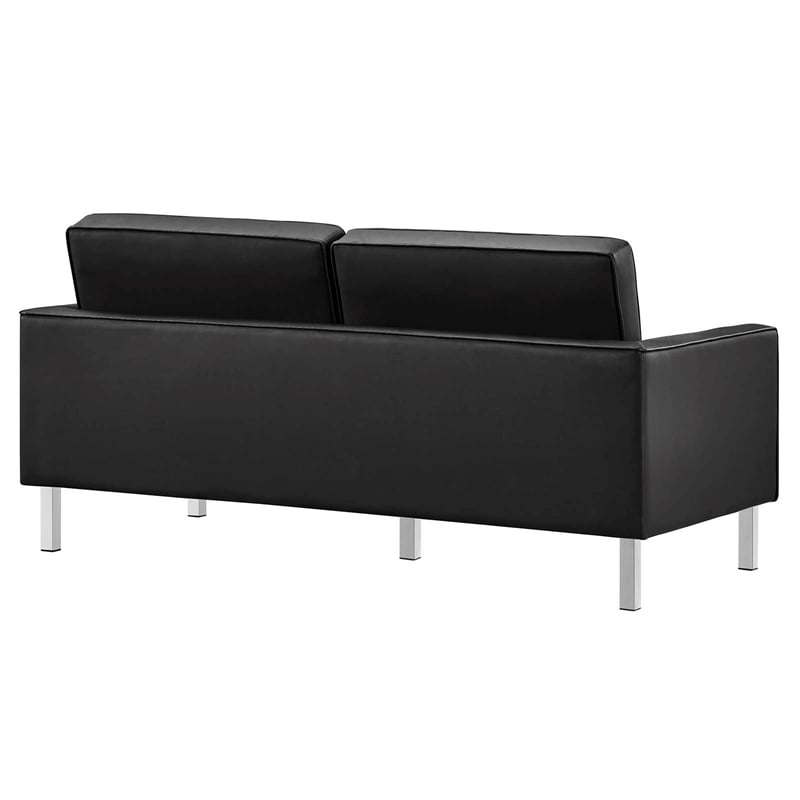 Modway Loft Tufted Vegan Leather Stainless Steel Loveseat in Silver/Black