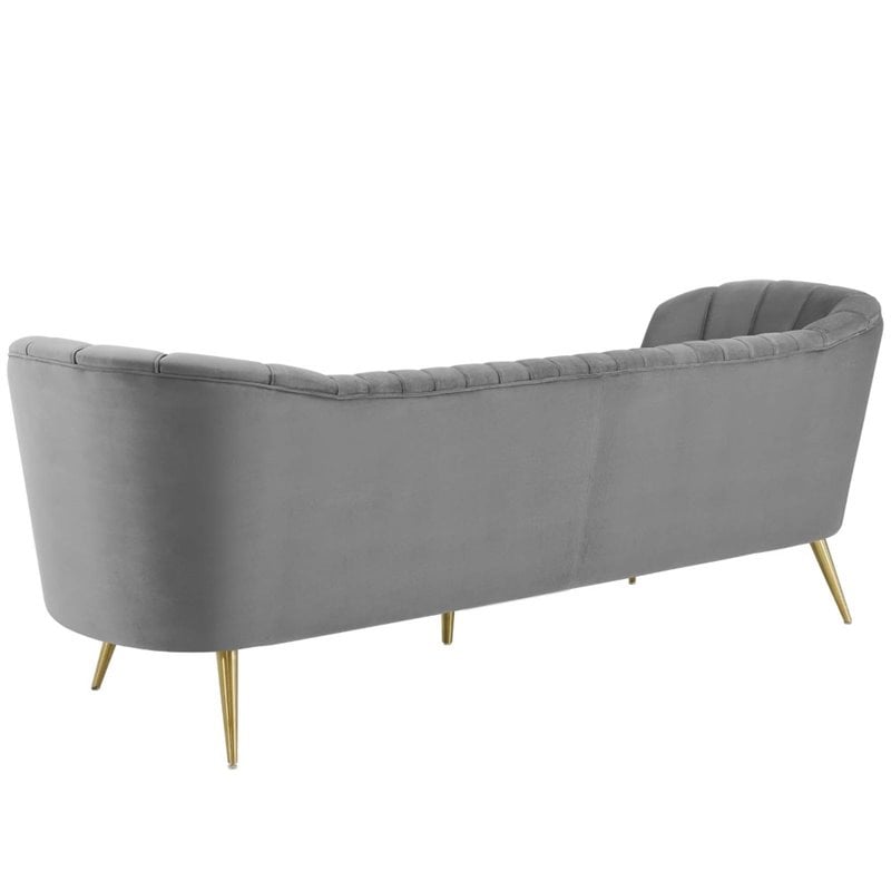 Modway Opportunity Vertical Channel Tufted Curved Velvet Sofa in Gray
