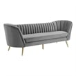 Modway Opportunity Vertical Channel Tufted Curved Velvet Sofa in Gray