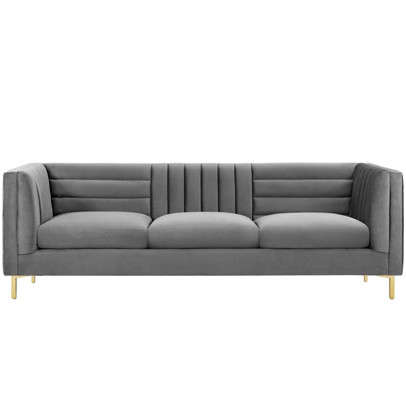 Modway Ingenuity Channel Tufted Velvet Sofa in Gray Cymax Business