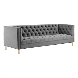 Modway Delight Tufted Button Performance Velvet Stainless Steel Sofa in Gray