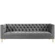 Modway Delight Tufted Button Performance Velvet Stainless Steel Sofa in Gray