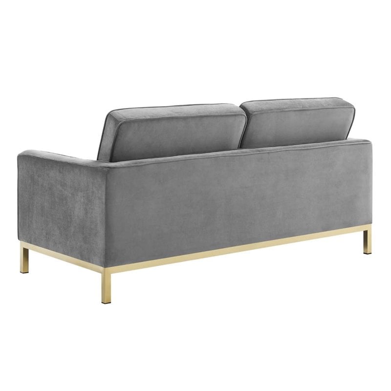 Modway Loft Stainless Steel Leg Performance Velvet Loveseat in Gold/Gray