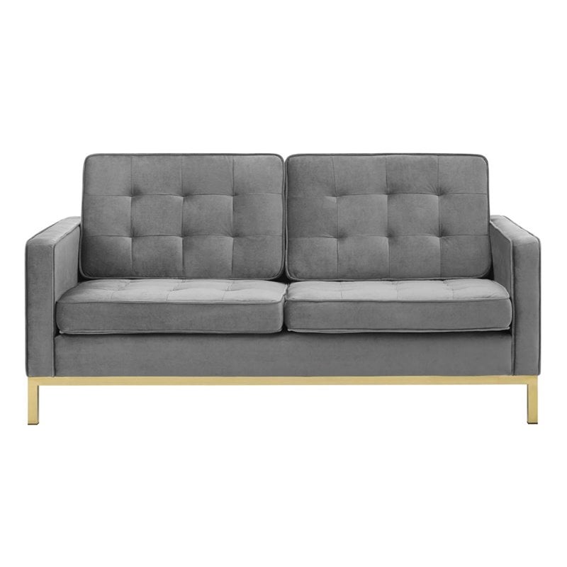 Modway Loft Stainless Steel Leg Performance Velvet Loveseat in Gold/Gray