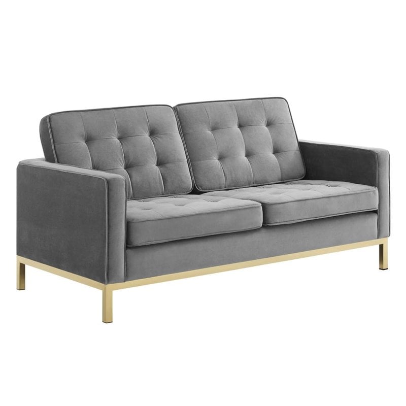 Modway Loft Stainless Steel Leg Performance Velvet Loveseat in Gold/Gray