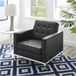 Modway Loft Tufted Vegan Leather Stainless Steel Armchair in Silver/Black