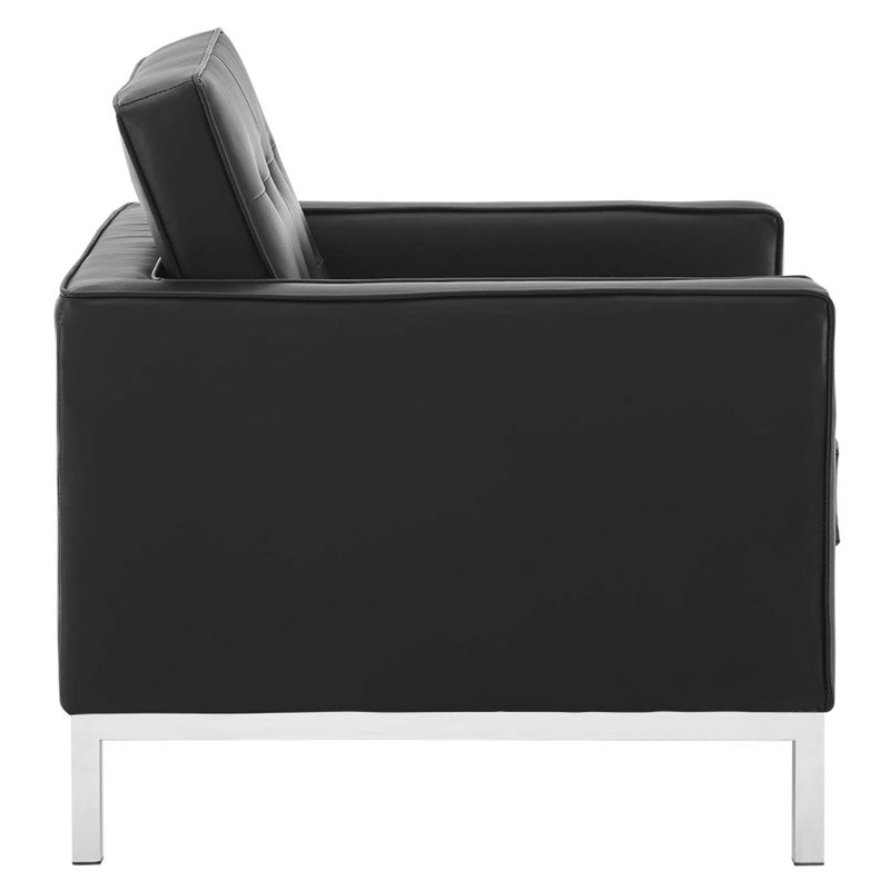 Modway Loft Tufted Vegan Leather Stainless Steel Armchair in Silver/Black