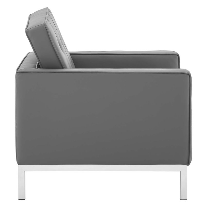 Modway Loft Tufted Upholstered Faux Leather Armchair in Silver/Gray