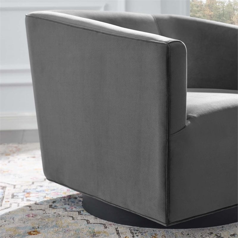 Modway Twist Performance Velvet Accent Lounge Swivel Chair in Gray