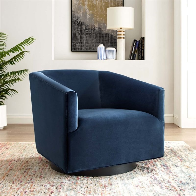 Modway Twist Performance Velvet Accent Lounge Swivel Chair in Midnight Blue