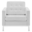 Modway Loft Tufted Vegan Leather Stainless Steel Armchair in Silver/White