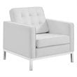 Modway Loft Tufted Vegan Leather Stainless Steel Armchair in Silver/White