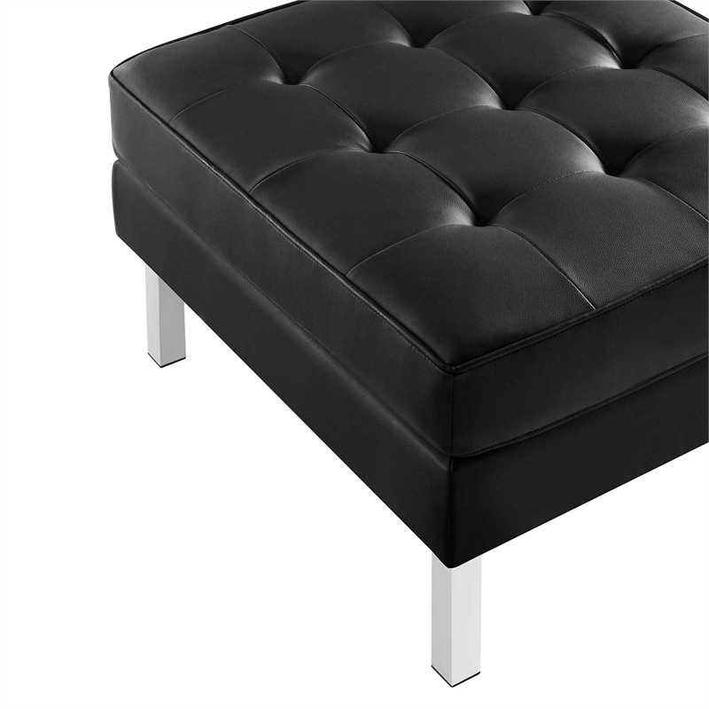 Modway Loft Tufted Upholstered Faux Leather Ottoman in Silver and Black