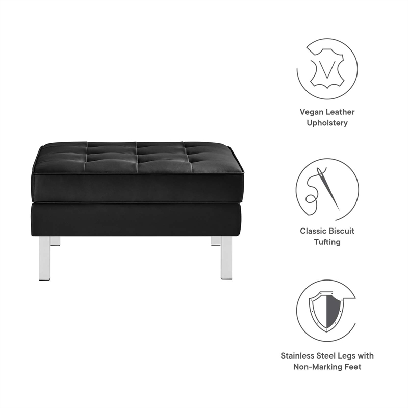 Modway Loft Tufted Upholstered Faux Leather Ottoman in Silver and Black