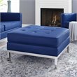 Modway Loft Tufted Upholstered Faux Leather Ottoman in Silver and Navy
