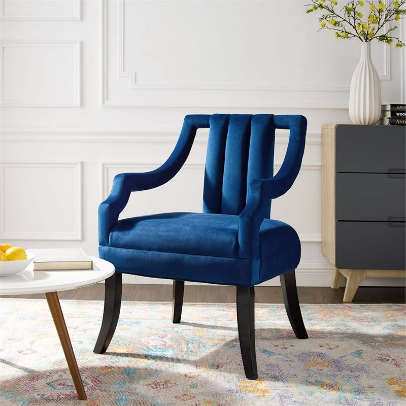 Modway Harken Modern Performance Velvet Accent Chair in Navy