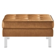 Modway Loft Tufted Upholstered Faux Leather Ottoman in Silver and Tan