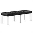 Modway Loft Tufted Vegan Leather Stainless Steel Bench in Silver/Black