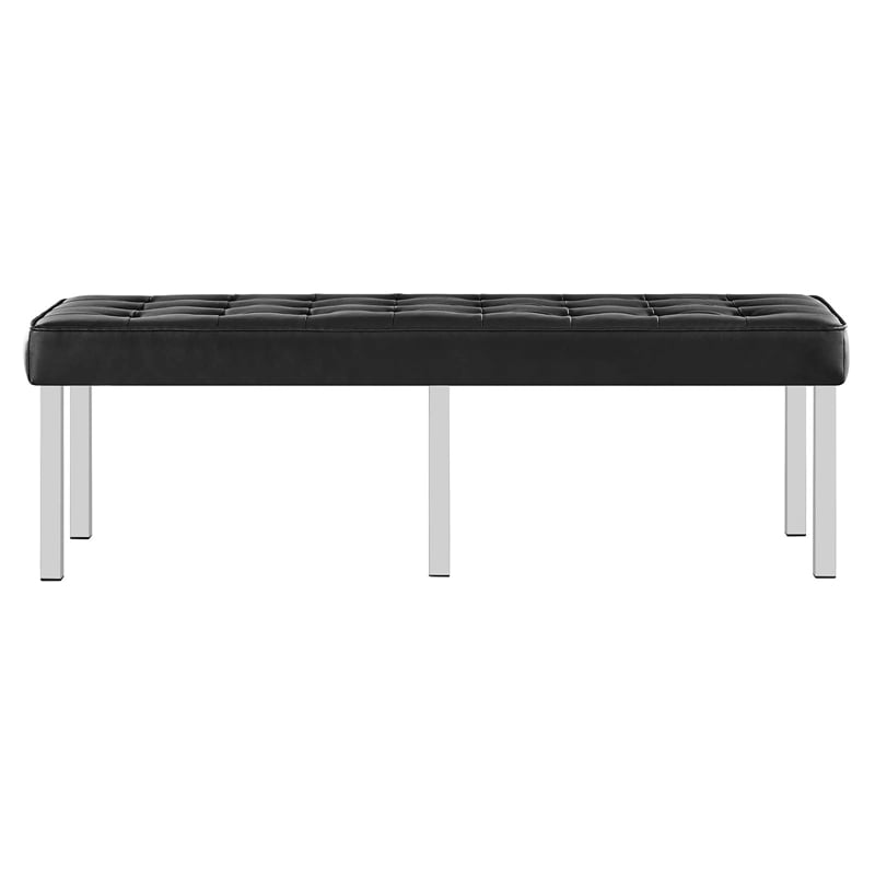 Modway Loft Tufted Vegan Leather Stainless Steel Bench in Silver/Black