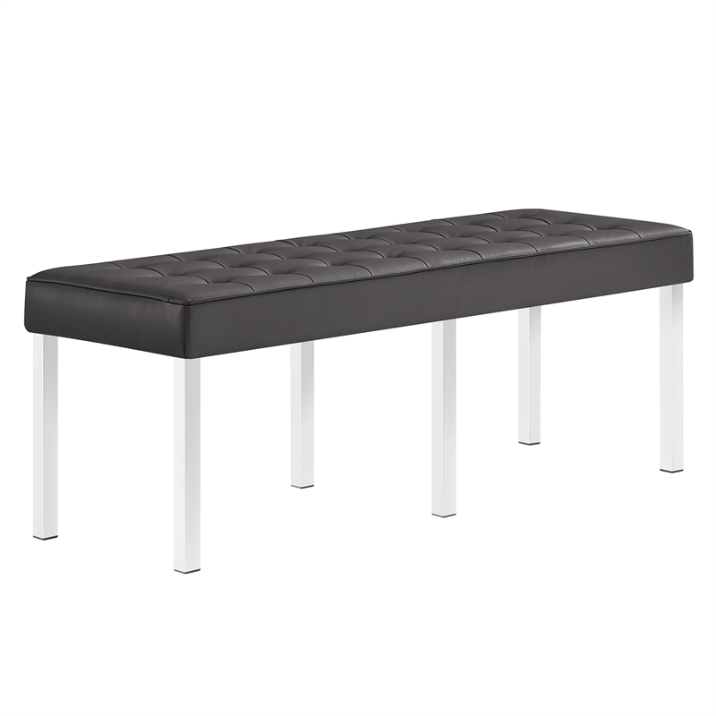 Modway Loft Tufted Large Upholstered Faux Leather Bench in Silver and Gray