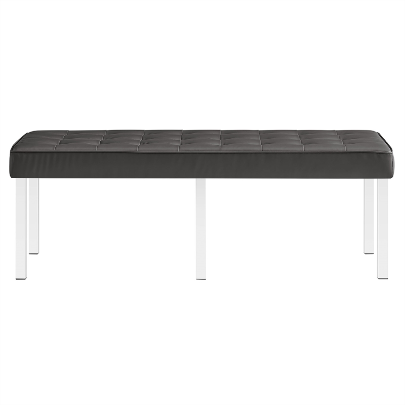 Modway Loft Tufted Large Upholstered Faux Leather Bench in Silver and Gray