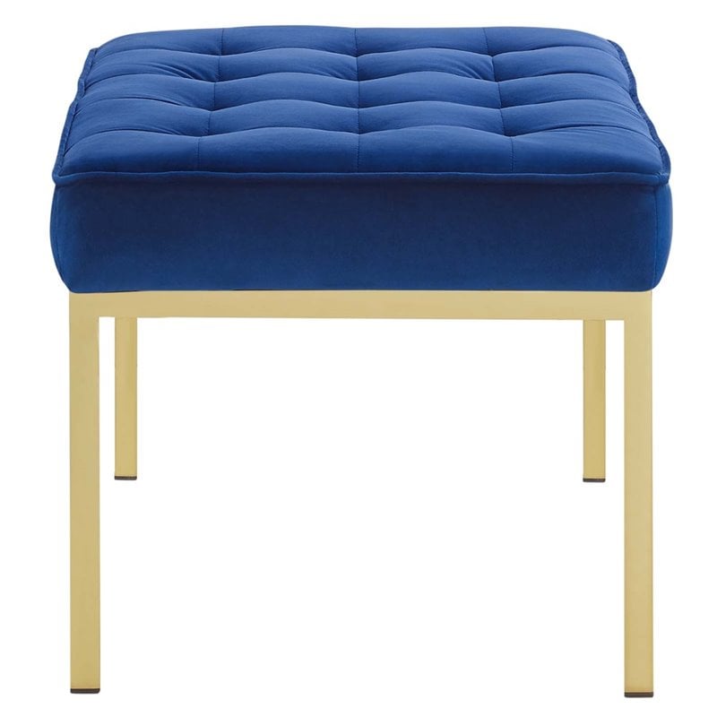 Modway Loft Stainless Steel Leg Medium Performance Velvet Bench in Gold/Navy