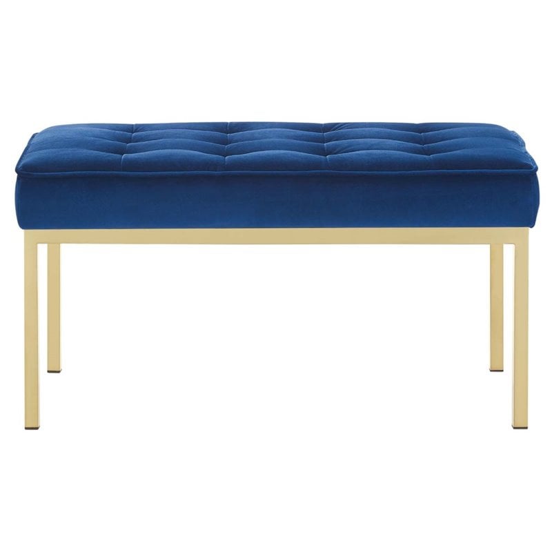 Modway Loft Stainless Steel Leg Medium Performance Velvet Bench in Gold/Navy