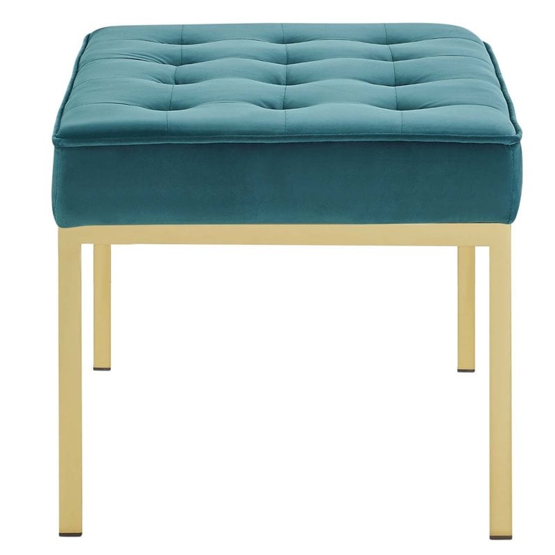 Modway Loft Stainless Steel Leg Medium Performance Velvet Bench in Gold/Teal