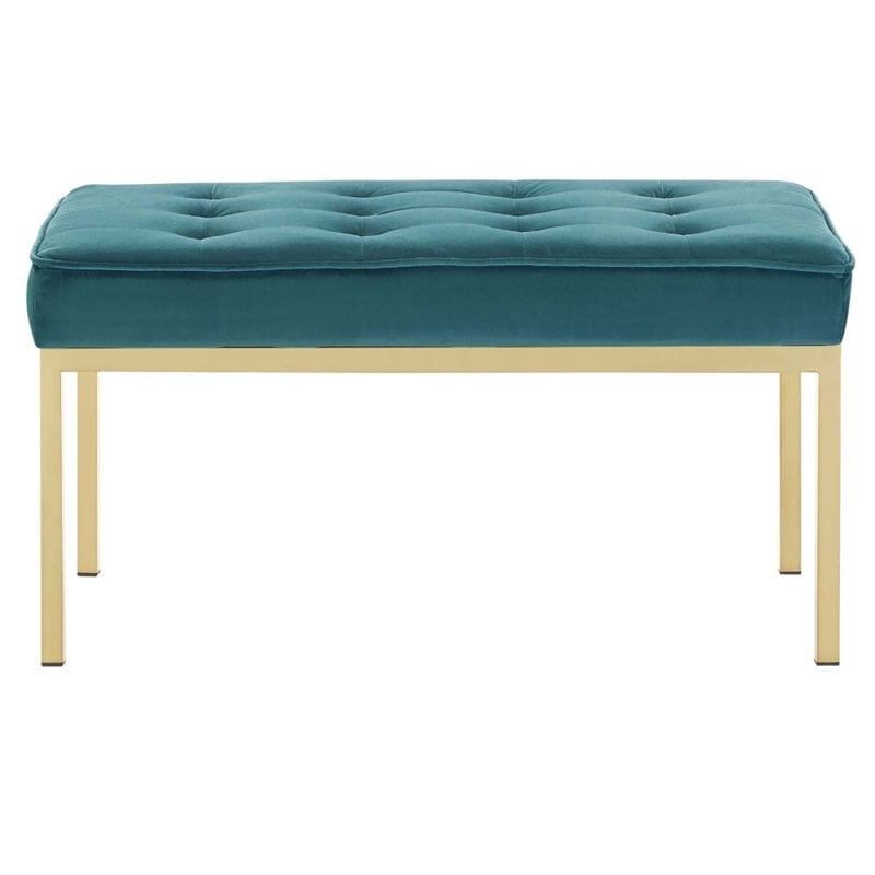 Modway Loft Stainless Steel Leg Medium Performance Velvet Bench in Gold/Teal