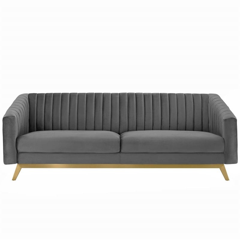 Modway Valiant Vertical Channel Tufted Performance Velvet Sofa in Gray