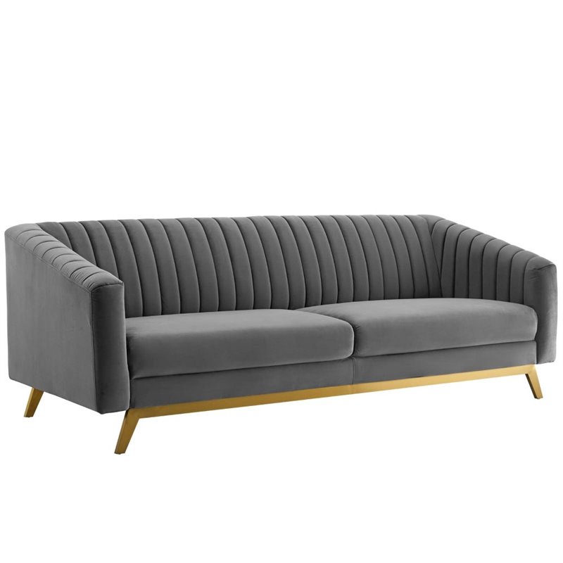 Modway Valiant Vertical Channel Tufted Performance Velvet Sofa in Gray