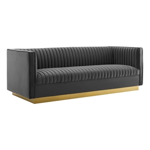 Modway Sanguine Vertical Channel Tufted Performance Velvet Sofa in Gray