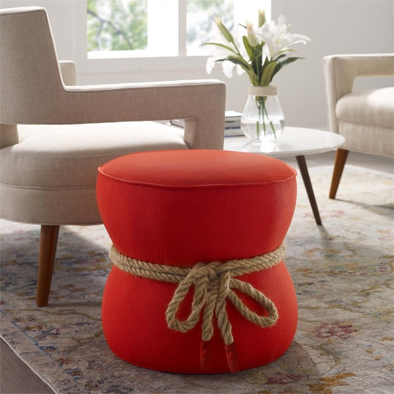 Modway Beat Nautical Rope Upholstered Polyester Fabric Ottoman in Atomic/Red