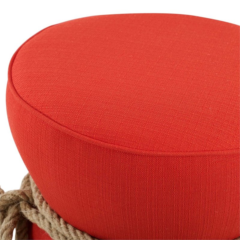 Modway Beat Nautical Rope Upholstered Polyester Fabric Ottoman in Atomic/Red