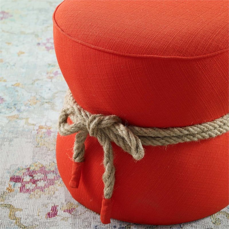 Modway Beat Nautical Rope Upholstered Polyester Fabric Ottoman in Atomic/Red