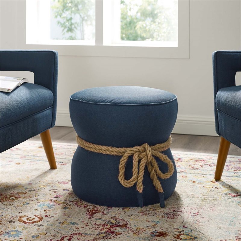 Modway Beat Nautical Rope Upholstered Ottoman in Blue