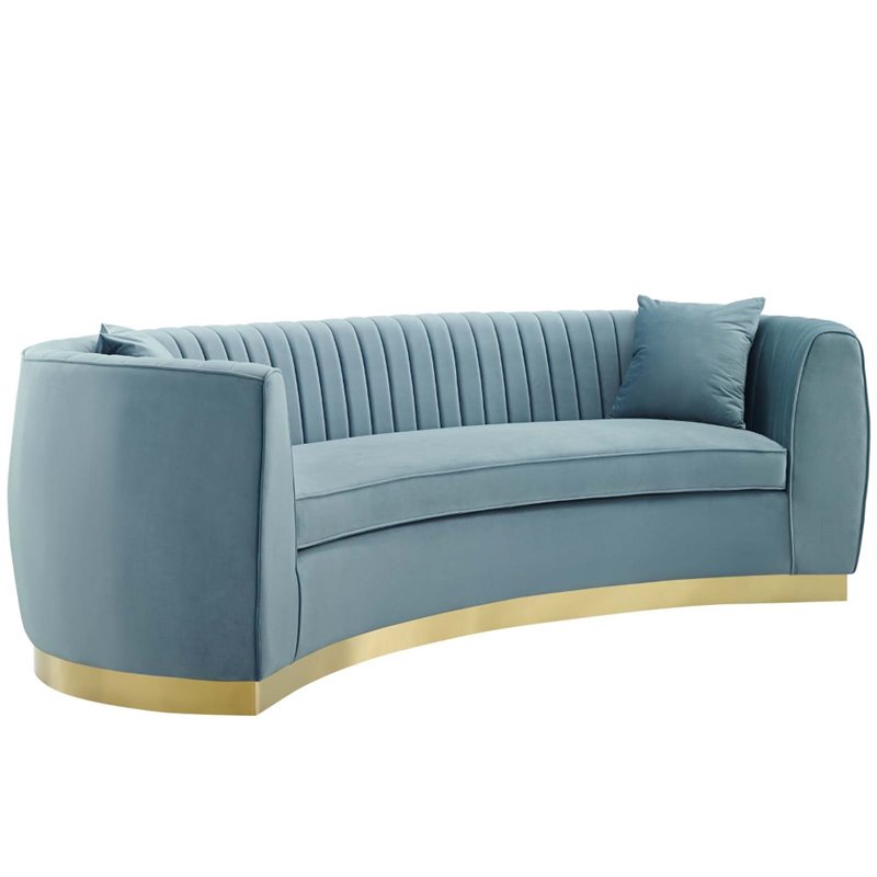 Modway Enthusiastic Vertical Channel Tufted Curved Velvet Sofa in Light