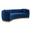 Modway Resolute Curved Performance Velvet Stainless Steel Sofa in Navy