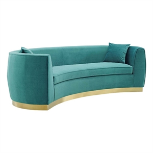 Modway Resolute Curved Performance Velvet Stainless Steel Sofa in Teal